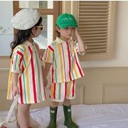 2024  ストライプ  韓国風子供服  ベビー服   セット  ポロシャツ+ショートパンツ or  ワンピース