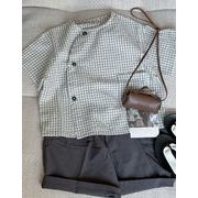 2024 INS 夏新作  韓国風子供服  トップス  チェック柄  シャツ  半袖   男女兼用