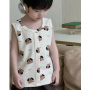 2024 INS 夏新作  韓国風子供服  袖なし Tシャツ  トップス  ベスト チョッキ   男女兼用  2色