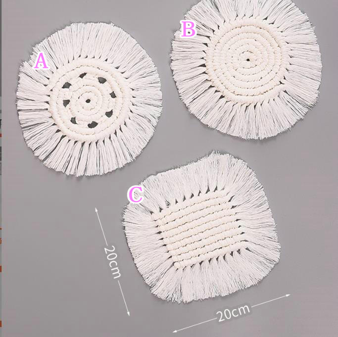 カップマット 北欧風 手編み コットンロープコースター 断熱マット フリンジ シンプル 装飾マット