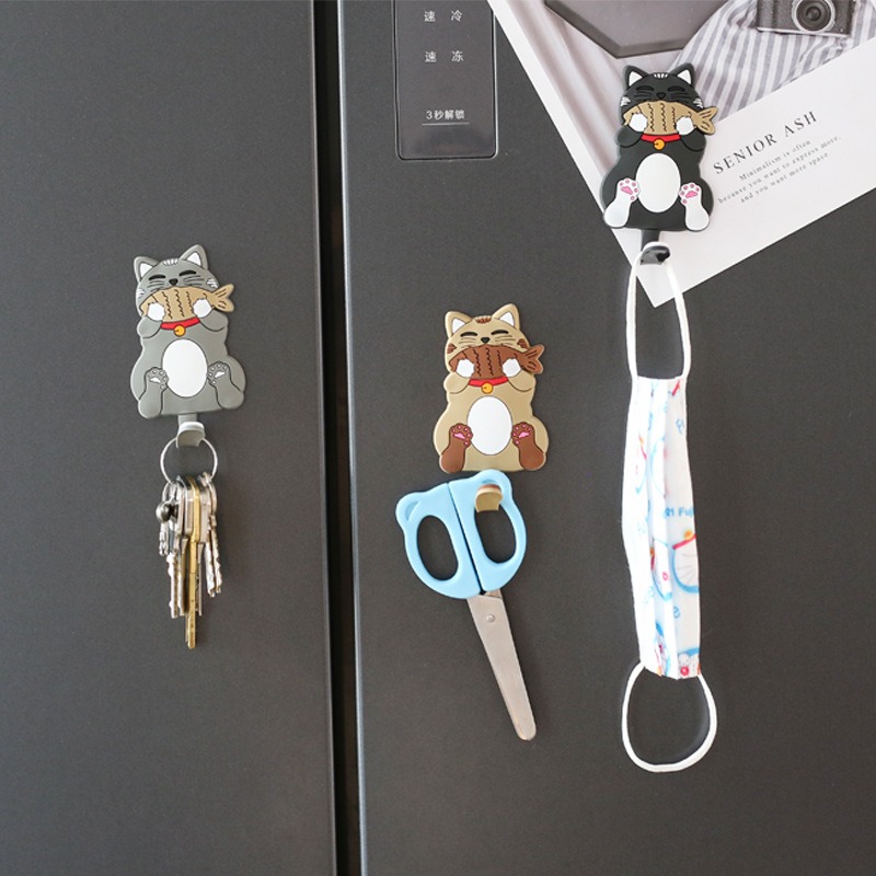 3色 猫と魚  猫 冷蔵庫用マグネット  フック 冷蔵庫用マグネット シリカゲル  無跡磁石 猫雑貨