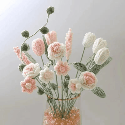 花束 お花 ハンドメイド ぬいぐるみ花束 かぎ針編み 完成品 編み物 枯れない花 チューリップ 毛糸花