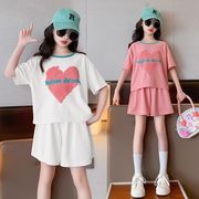 韓国トレンド 女の子 夏子供服 薄手 半袖 Tシャツ ショートパンツ 2点セット
