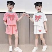 韓国 女の子 夏子供服 薄手 カジュアル半袖Tシャツ ショートパンツ スーツ