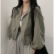 レディース 韓国風ブルゾン アウター 薄手 スプリングコート 裾ドローコード