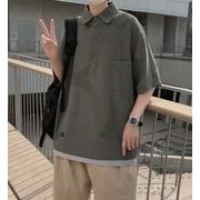 2022春夏新作 メンズ 男 カジュアル 半袖 無地 ポロシャツ トップス Tシャツ インナー 2色 M-2XL