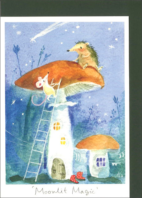 グリーティングカード 多目的「月光の魔法」メッセージカード ネズミ 動物