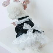 春秋のペット服 リボン レースプリンセスドレス 猫服 犬用スカート 豪華なベルベットドレス