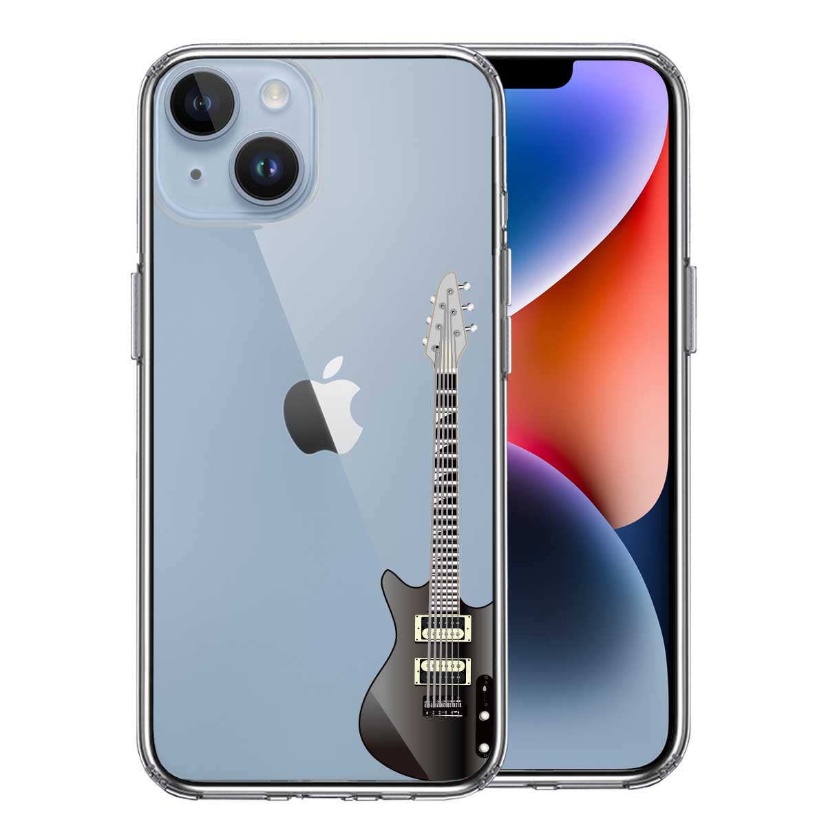 iPhone 14 Plus 側面ソフト 背面ハード ハイブリッド クリア ケース エレキギター　黒