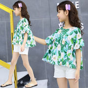 夏子供服 スーツ 女の子 2024年新作 韓国人気夏服 花柄 半袖トップス ショーツ