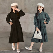 秋冬の新作スタイル 韓国の女の子のドレス スイングスカート 子供服 長袖シャツドレス