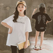 女の子 綿のTシャツ 夏の子供服 半袖 韓国で人気のルーズトップス