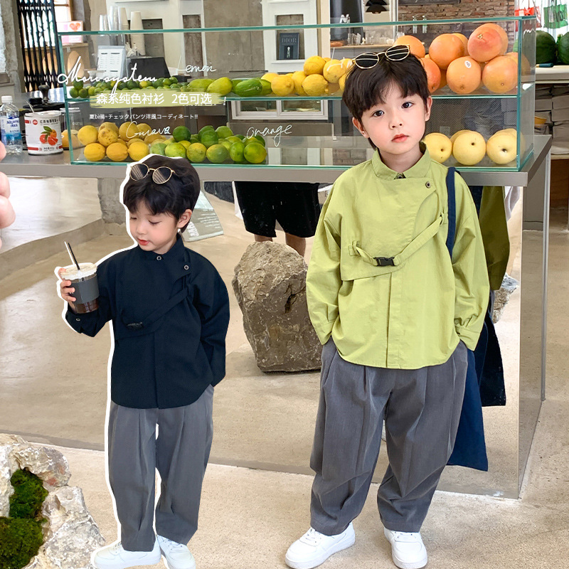 秋の新作 韓国の子供服 男の子 無地のシャツ  長袖  カジュアルシャツ