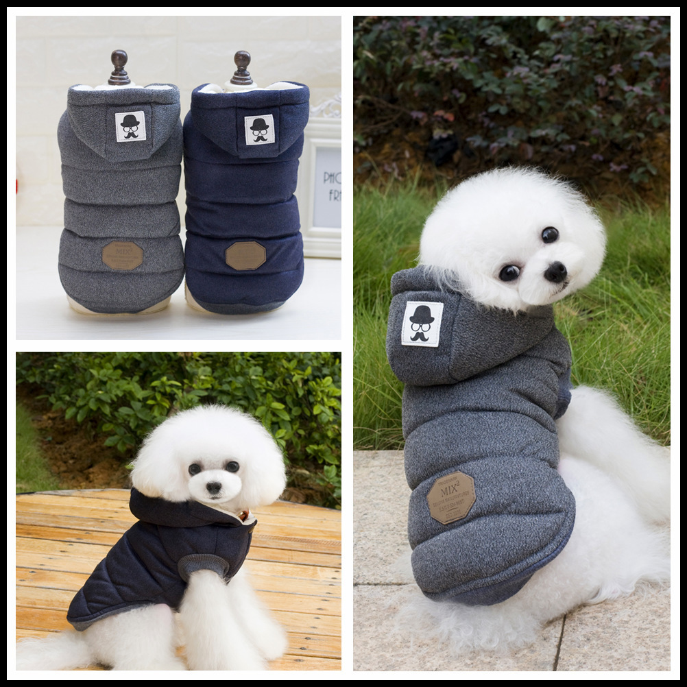 秋冬ペットの服、犬、猫 二本足の綿のコート、中小の犬の服