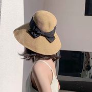 麦わら帽子、女性用ビーチ帽子、夏用日よけ帽、折りたたみ式、UVプロテクション