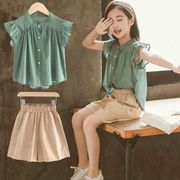 女の子の夏服  韓国風子供服  ファッション  半袖トップス ショーツ 2点セット