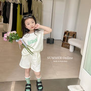 女の子 夏の子供服 カジュアル 半袖 レタートップ ショートパンツ  2点セット