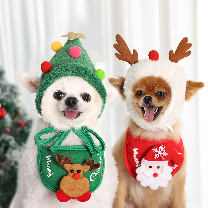 犬猫 セット よだれかけ クリスマス ペット服 タオル  蝶ネクタイ かわいい 唾液タオル 小型犬