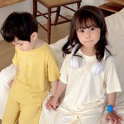 2024  春夏新作  韓国風子供服  Tシャツ  半袖  家庭服赤ちゃんの腹保護パジャマセット トップス  ボトムス