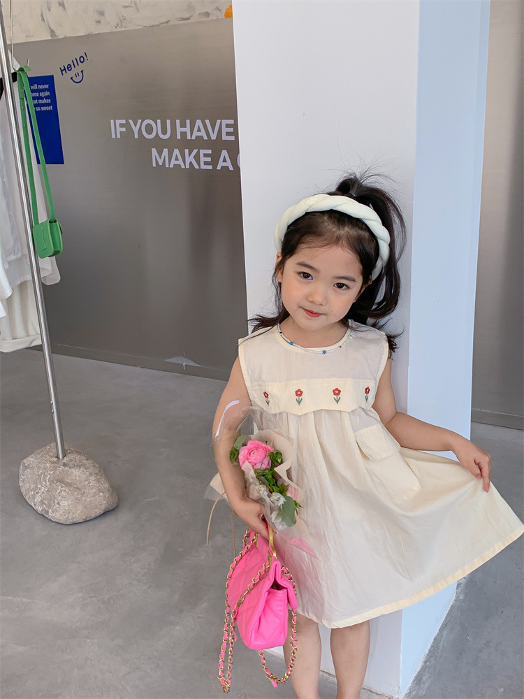 韓国子供服、ガールズドレス、新しい夏服、ノースリーブスカート