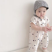 韓国子供服、赤ちゃんの夏服、水玉模様のロンパース、男女兼用、半袖のボディスーツ、綿
