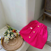 子供のスカート、新しい、レトロ、女の子、一列の花、3つのボタン、スカート、カジュアル、多用途