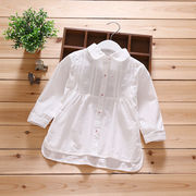 女の子の長袖シャツ、春夏の子供服、子供用の白いシャツ