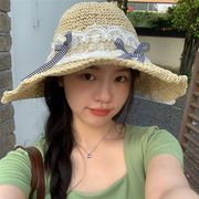 ストローハット　麦わら帽子　春夏　韓国ファッション　レディース　紫外線対策　リボン