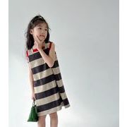 韓国風子供服    キッズ服    袖なしワンピース    ストライプ    スカート