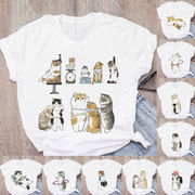 全19色 oversized 半袖 猫柄 プリント Tシャツ レディースアパレル 白い 猫トップス 夏服  猫の雑貨 S-3XL