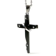 ステンレス ネックレス クロス 十字架 ボルトリング シルバー ブラック レディース メンズ アクセサリー