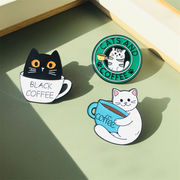 4色 コーヒーと猫  猫のブローチ  コーヒーカップ   ネコ  猫バッジ   ラペルピン  猫アクセサリー