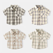 4色 シャツ  ボーイズ 半袖  韓国ファッションキッズ チェック柄のシャツ コットンシャツ