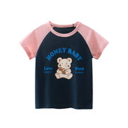 ヨーロッパとアメリカの子供服の卸売2024年夏の新しい女の子のクマのプリント半袖Tシャツ