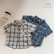 子供服　90~130cm　キッズシャツ　チェックシャツ　男女兼用　韓国キッズ服
