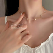 天然 ピンクパール ホワイトパール ネックレス 淡水真珠 パール アクセサリー ファッション 鎖骨ネックレス