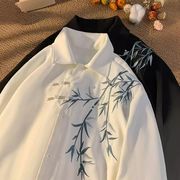 竹刺繍 長袖 シャツ コート メンズ 春と夏 ゆったり カジュアル プラスサイズトップス