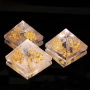 置物　水晶（金彫り）四神　ピラミッド　浄化　クォーツ　パワーストーン　天然石