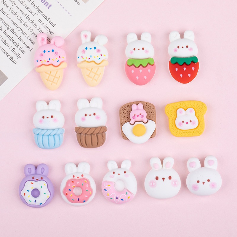 アニマル 兎 イチゴ アイスクリーム デコパーツ ハンドメイド アクセサリーパーツ ウサギ パーツ キッズ