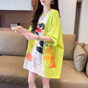【予約223380】大きいサイズ春夏新作 韓国 レディース ファッション プリント  Tシャツ ワンピースLL-4L