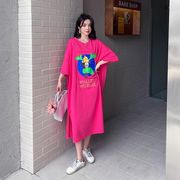 【予約223348】大きいサイズ春夏新作 韓国 レディース ファッション プリント  Tシャツ ワンピースLL-4L