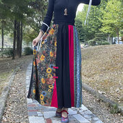 民族風ロングスカート　フレアスカート　綿麻　春夏　レディースファッション