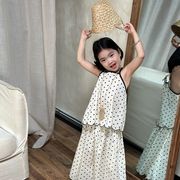 子供服　80~140cm　ドット柄セットアップ　キッズキャミソー＋ワイドパンツ　韓国キッズ服