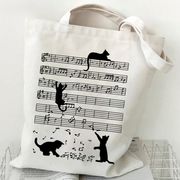 Musical Symbols Catかわいい猫プリントショルダーバッグ ハンドバッグ キャンバスバッグ