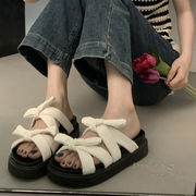 リボンサンダル　スリッパ　厚底　デザイン　春夏　レディース　韓国ファッション　バレエコア