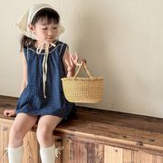 子供服　80~130cm　キッズブラウス　ノースリーブチェックシャツ　韓国キッズ服