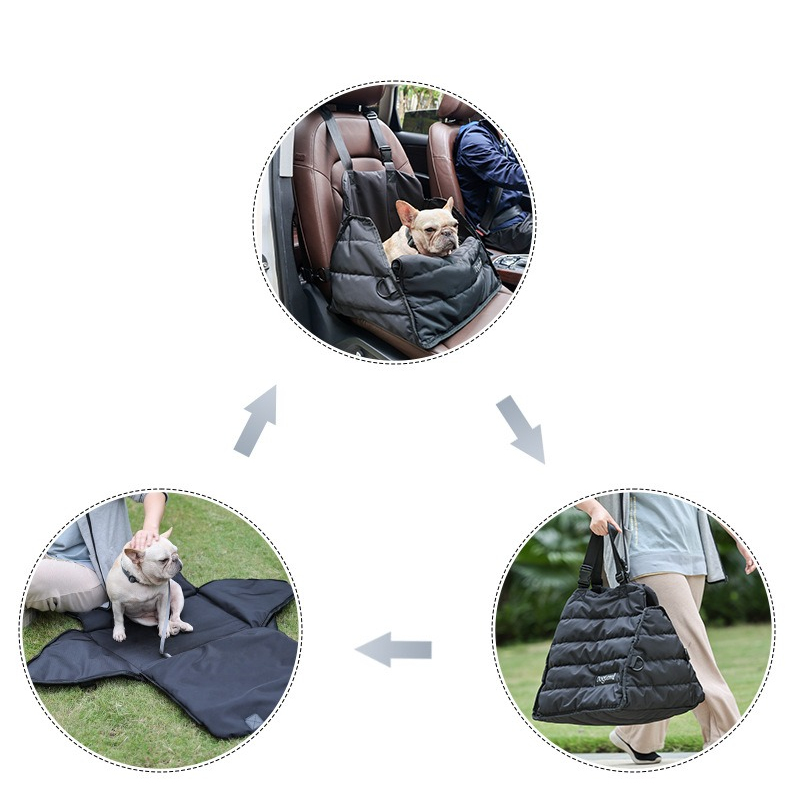 ペット用バックパック グレー 骨模様クッション付き ペット用品 車用バッグ 犬用シートクッション 多機能 防水