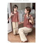 2024新作 韓国子供服  親子服  女の子 袖なしトップス+ズボン 2点セット 100-150cm
