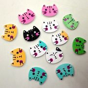 50個セット  猫柄 木製ボタン  猫ボタン  裁縫用 工芸品  アクセサリーパーツ  手作り  飾りボタン 猫雑貨
