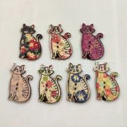 50個セット  猫の形 木製ボタン  猫ボタン  裁縫用 工芸品  アクセサリーパーツ 手作り  飾りボタン 猫雑貨